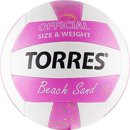 Мяч вол. "TORRES Beach Sand Pink", р.5, синт.кожа (ТПУ),маш.сш,бут.кам,бел-роз-мультикол