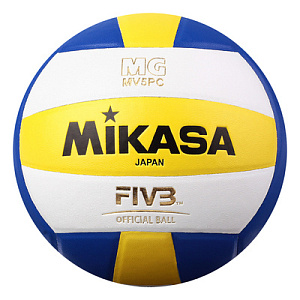 Мяч в/б "Mikasa MV5PC", р.5, синт.кожа (ПВХ), клееный, бут.кам, бел-син-желт