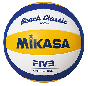 Мяч вол. пляжн. "MIKASA VX30", р.5, синт.кожа (ПУ), руч.сш., бут.кам, бел-син-жел