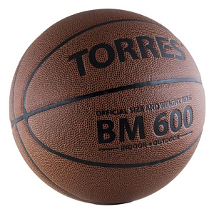 Мяч б/б "TORRES BM600" арт.B10026, р.6, ПУ, нейлон. корд, бут. камера, темнокоричневый-черн