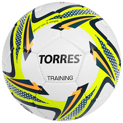 Мяч футб. "TORRES Training",арт.F30054,р.5, 32 панели. PU, 4 под. слоя, ручная сшивка, бело-зел-сер