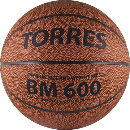 Мяч б/б "TORRES BM600" арт.B10025, р.5, ПУ, нейлон. корд, бут. камера, темнокоричневый-черн